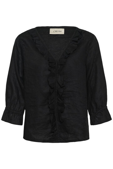 0 Bellis Frill Linen - pellavapusero musta