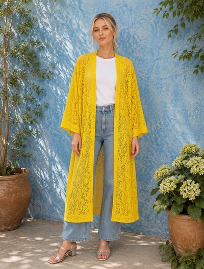 0 Day Kimono May Yellow Lace