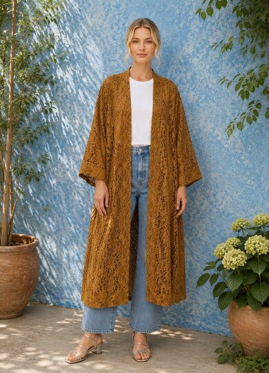 0 Day Kimono cinnamon brown lace