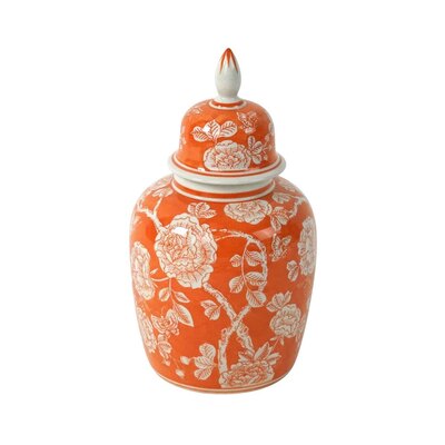 0 Lidded vase Jardin - Kannellinen maljakko orange/white