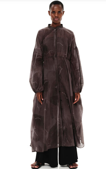 0 Maxi Longsleeved Tunic dress Charcoal grey – Watercolor Transparency