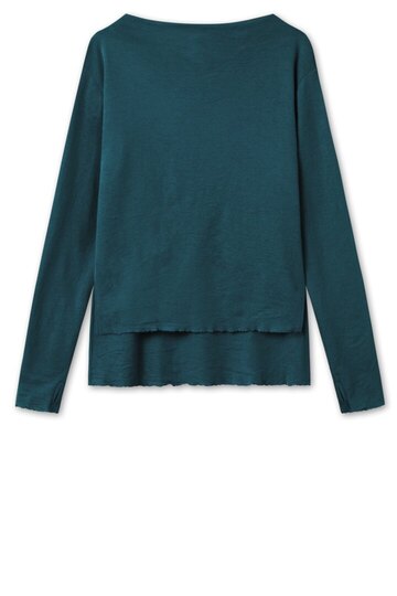 0 Shirt merino with Slits  petrol blue -100% merinovilla