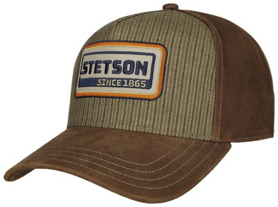 0 Trucker cap cotton linen stripe & leather 