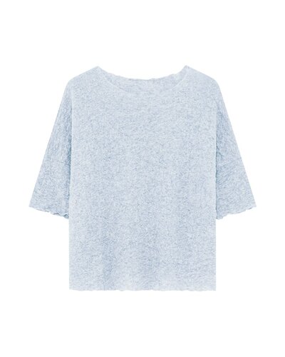 0 wide boat neck shirt merino bubble wool-100% merinovilla blue mist