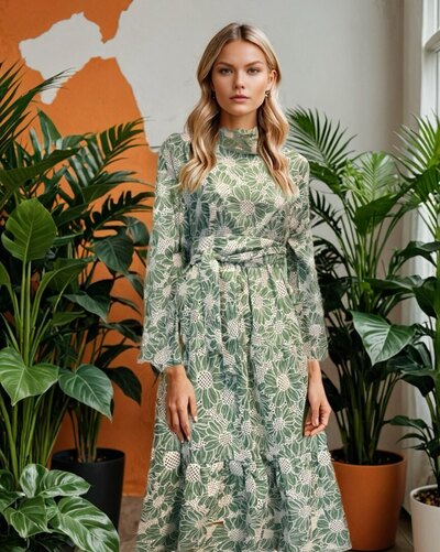 Ale0 Elisabet Green Sunflowers dress