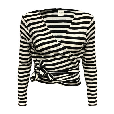 Tarjous 21.-22.4.25 0 Wrap cardigan Black - Raw White Stripes-100% merinovilla
